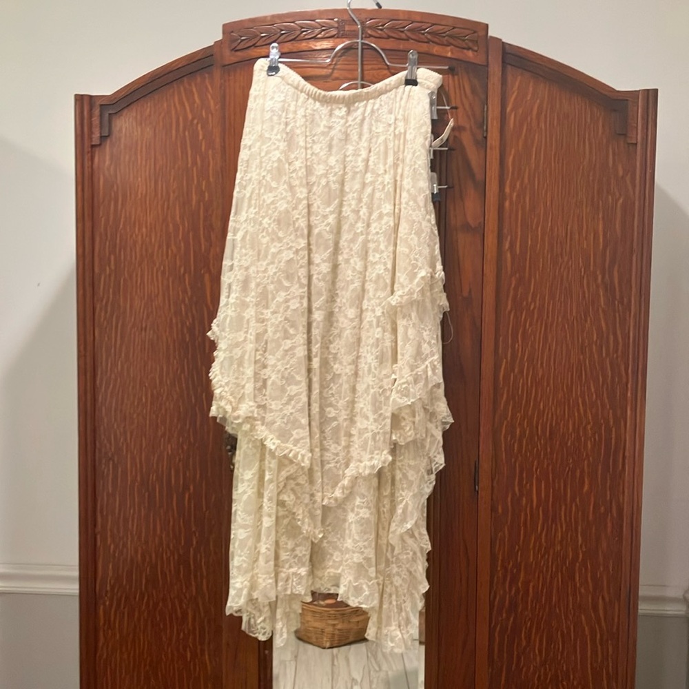 Free People Cream Asymmetrical Maxi Skirt